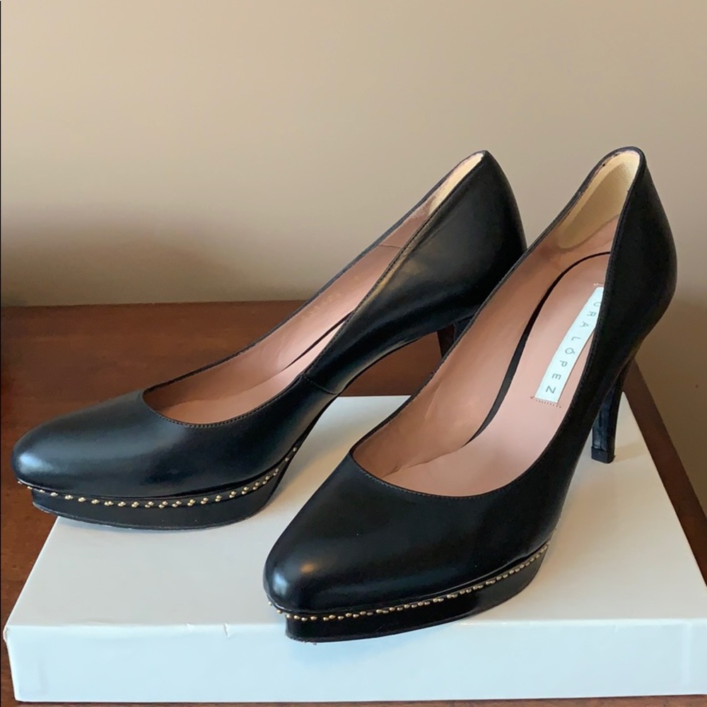 Pura Lopez Black Leather Studded Pumps